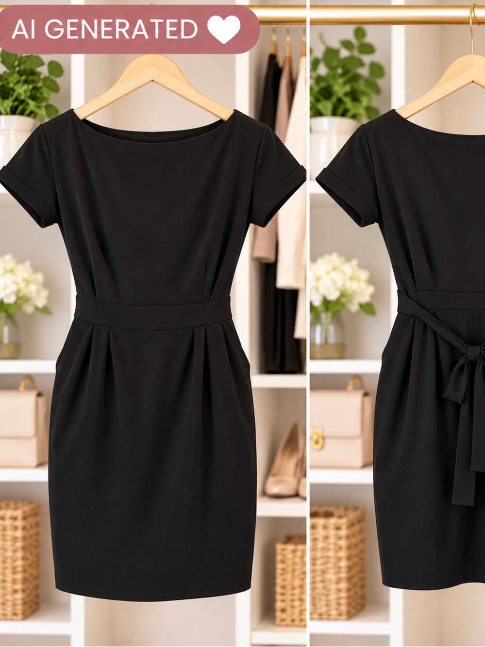 Classic Black Tie-Back Sheath Dress - Women